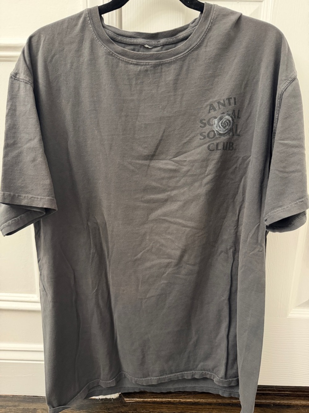 Anti Social Social Club Charcoal Gray Short Sleeve Tee with Subtle Chest Graphic